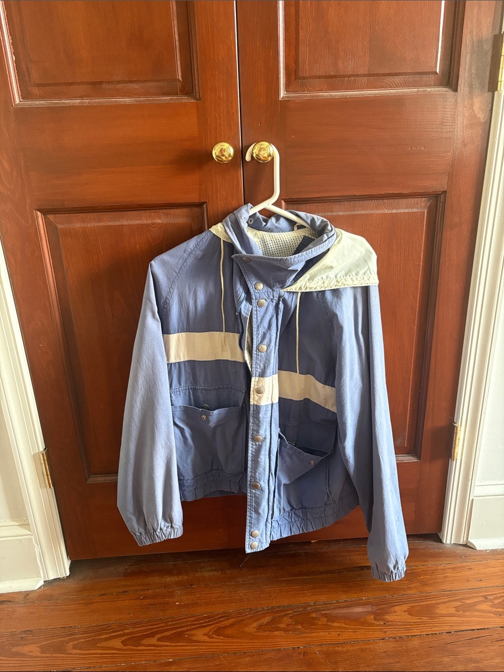 Light Blue Women's Bomber Jacket with White Stripe